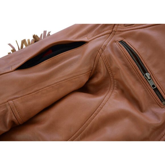 womens fringe | rivet brown leather fashion jacket | lightweight