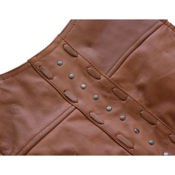 high mileage roxy ladies premium brown leather vest | fringes | rivets