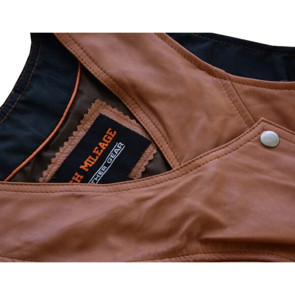 high mileage roxy ladies premium brown leather vest | fringes | rivets