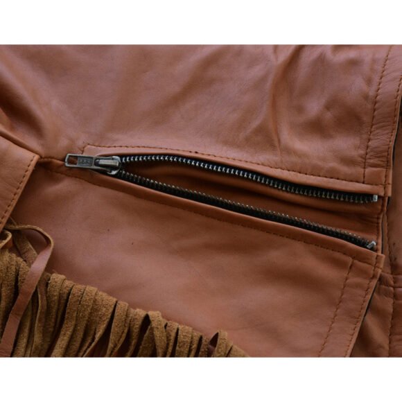 high mileage roxy ladies premium brown leather vest | fringes | rivets