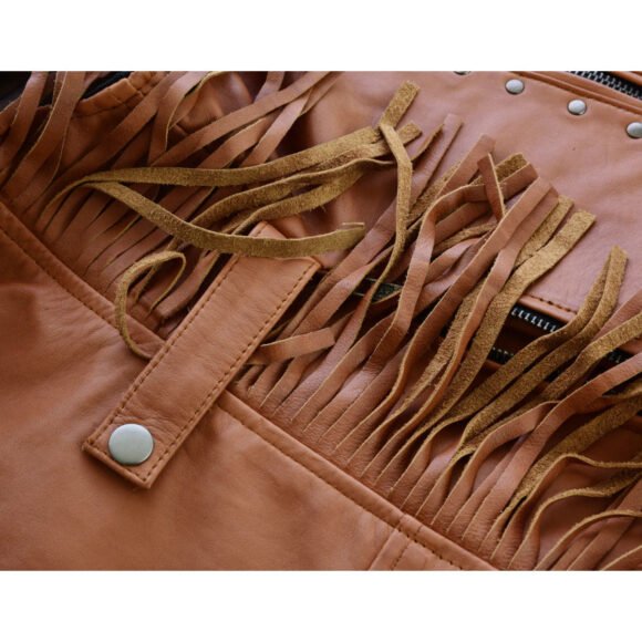 high mileage roxy ladies premium brown leather vest | fringes | rivets