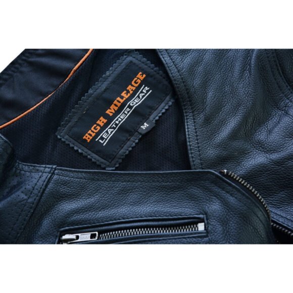 high mileage womens black leather vest | buckles