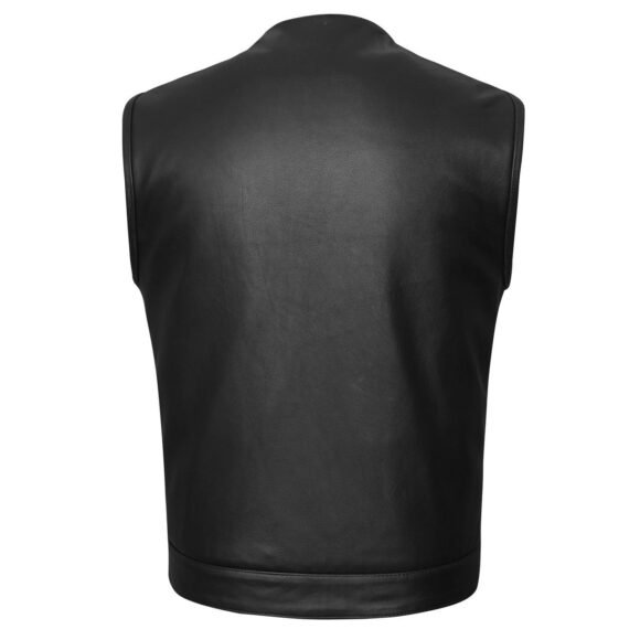 mens zipper | snap closure collarless leather club vest | american flag liner