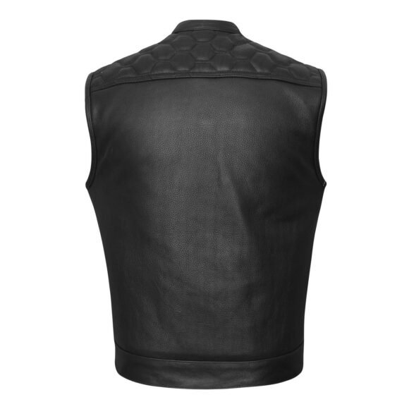 high mileage mens zipper | snap closure leather club vest | quick access | american flag liner