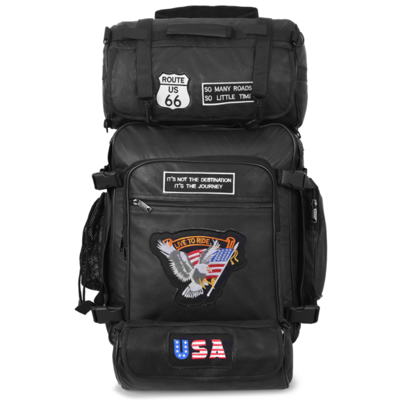 vance rival series 3pc rock design top grain high quality leather sissy bar bag set
