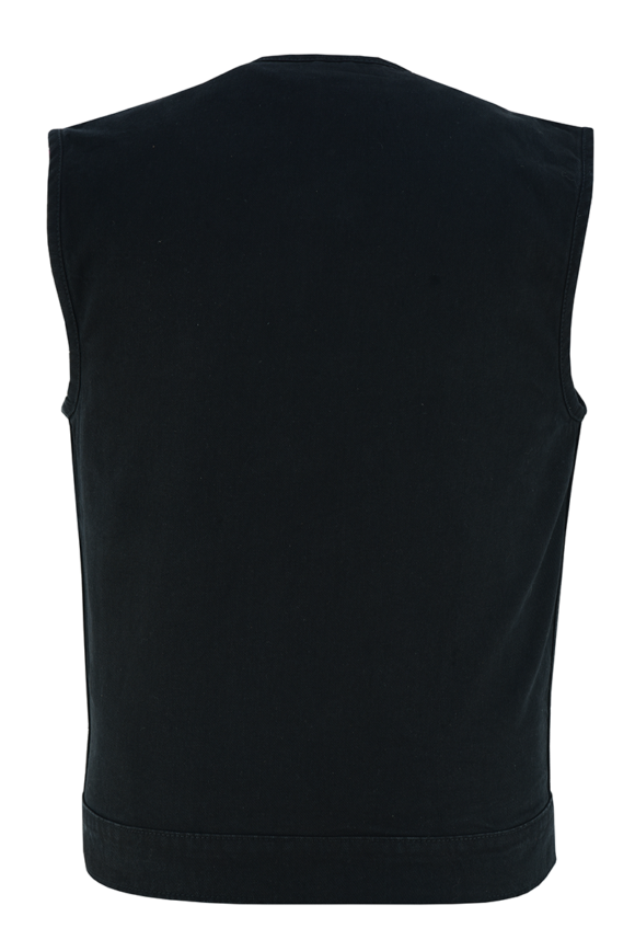 mens black denim collarless club style vest | conceal carry pockets