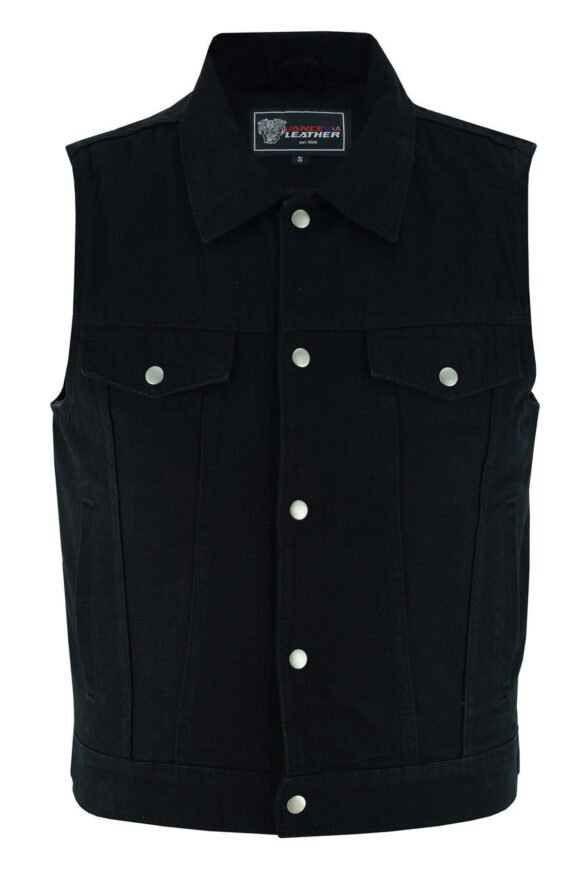 mens black jean style denim biker vest