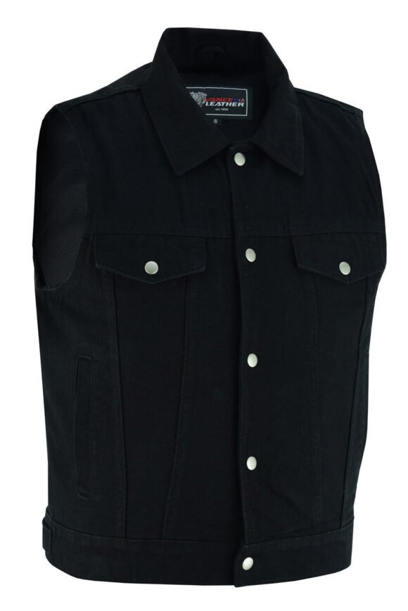 mens black jean style denim biker vest