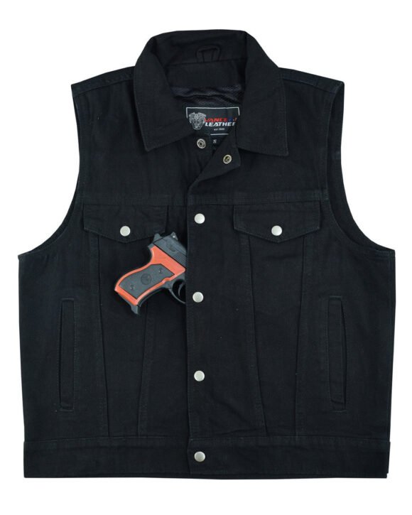 mens black jean style denim biker vest