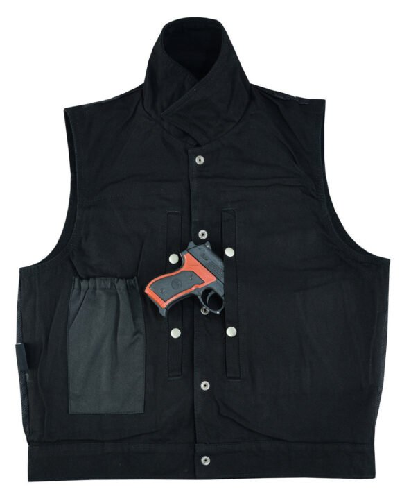 mens black jean style denim biker vest
