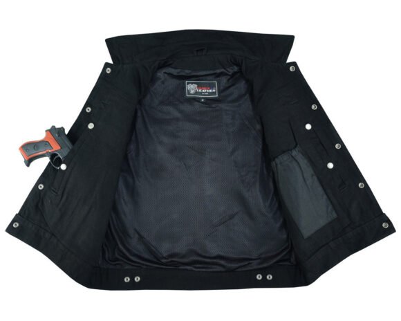 mens black jean style denim biker vest