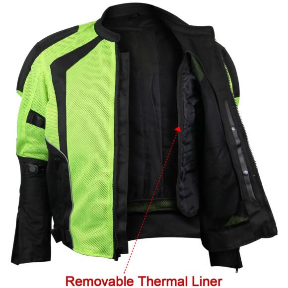 mens hi vis all weather season ce armor mesh motorcycle jacket