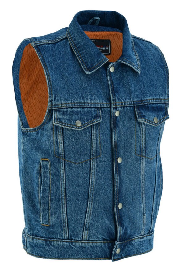 mens blue jean style denim biker vest