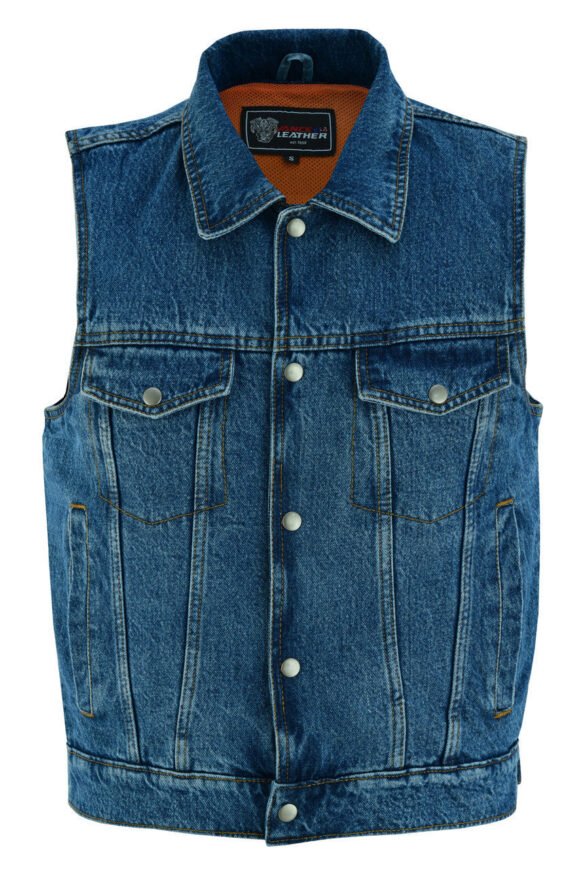 mens blue jean style denim biker vest