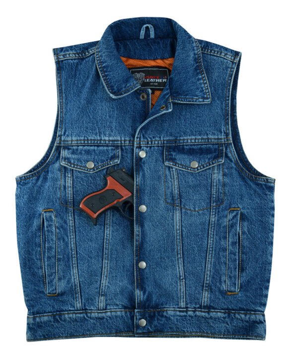 mens blue jean style denim biker vest
