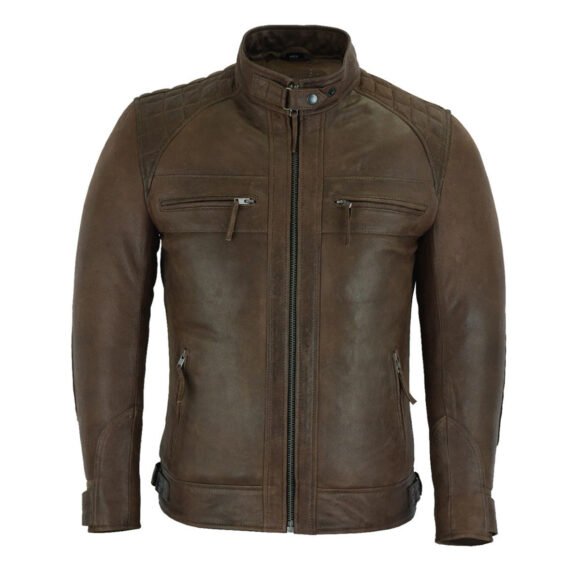 mens cafe racer waxed lambskin chocolate brown motorcycle leather jacket