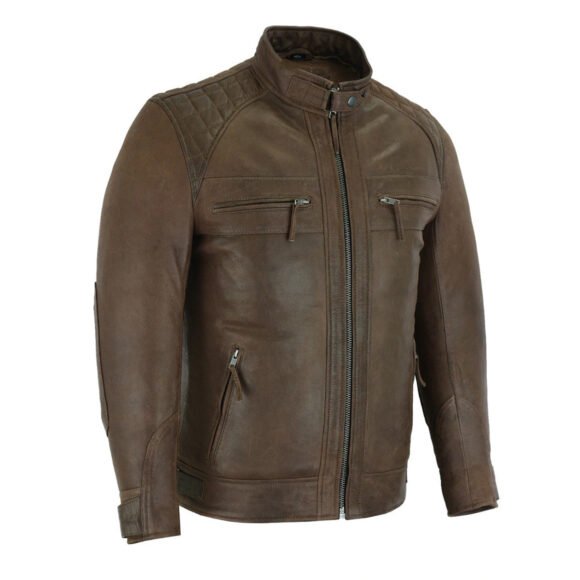 mens cafe racer waxed lambskin chocolate brown motorcycle leather jacket