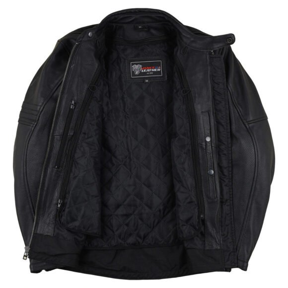 high mileage mens premium commuter cafe racer motorcycle leather jacket with removeable ce armor