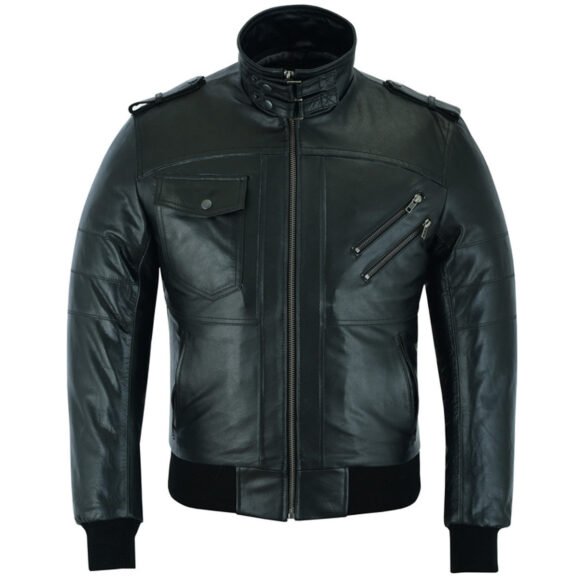 vance leather mens sven bomber black waxed premium cowhide motorcycle leather jacket with removeable hood
