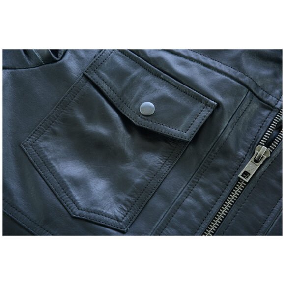 vance leather mens sven bomber black waxed premium cowhide motorcycle leather jacket with removeable hood