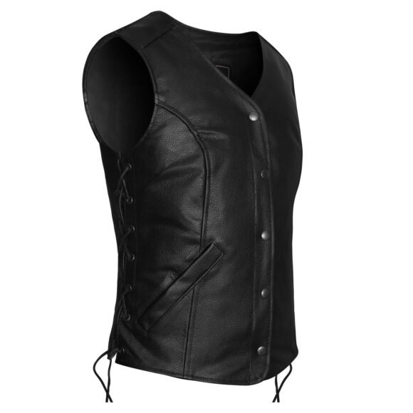 ladies leather economy five snap vest | lace side
