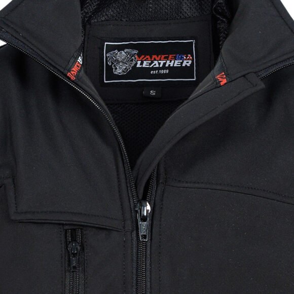 vance black waterproof lightweight zipper front soft shell jacket