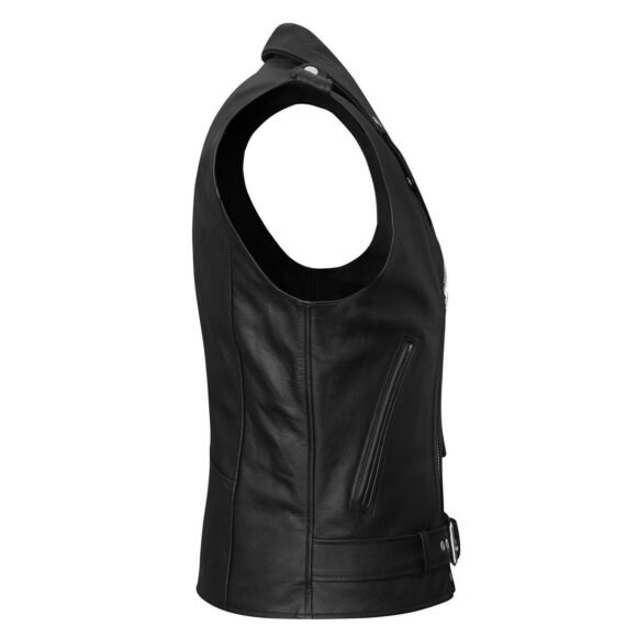 mens premium leather classic motorcycle vest | plain side | belted waist