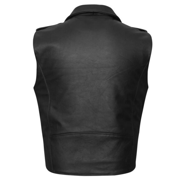 mens premium leather classic motorcycle vest | plain side | belted waist