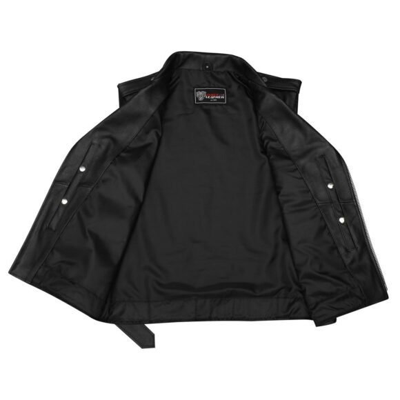 mens premium leather classic motorcycle vest | plain side | belted waist