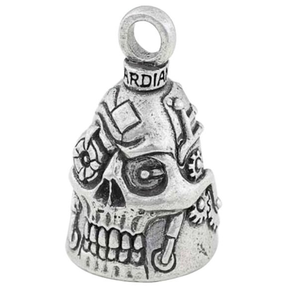steampunk skull guardian bell pewter good luck charm