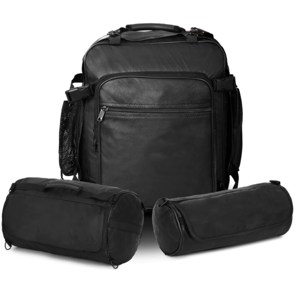 vance rival series 3pc rock design top grain leather plain black sissy bar bag set