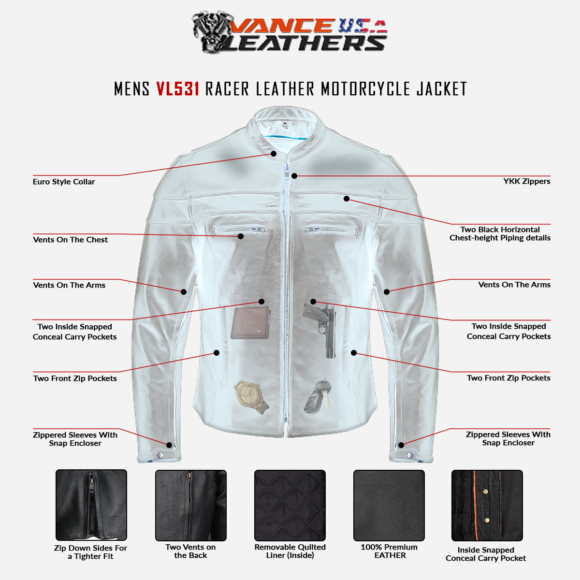 test mens premium cowhide cafe racer leather motorcycle jacket with zipper vents