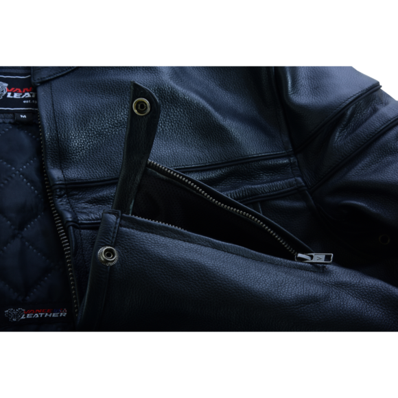 test mens premium cowhide cafe racer leather motorcycle jacket with zipper vents