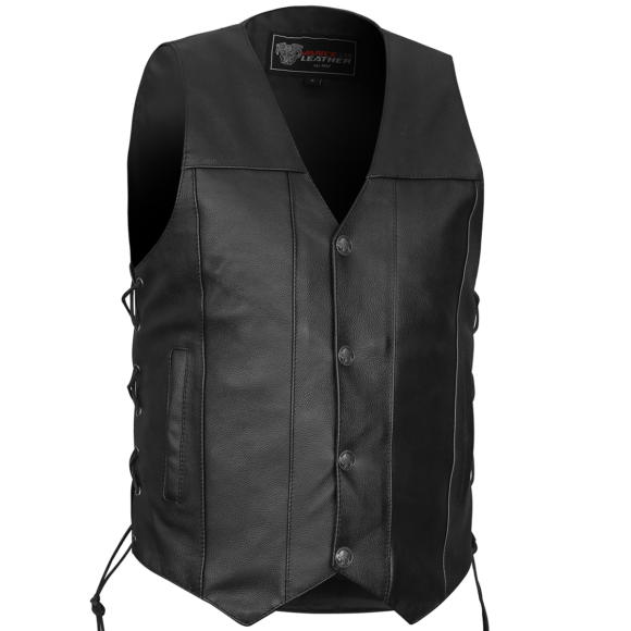 mens leather biker vest | buffalo nickel snaps | double conceal carry pocket