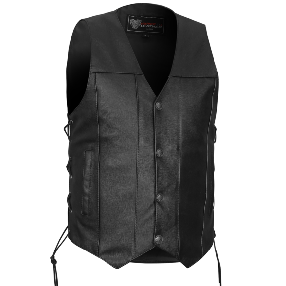mens leather biker vest | buffalo nickel snaps | double conceal carry pocket