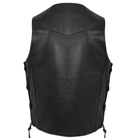 vance mens black leather biker vest | side laces