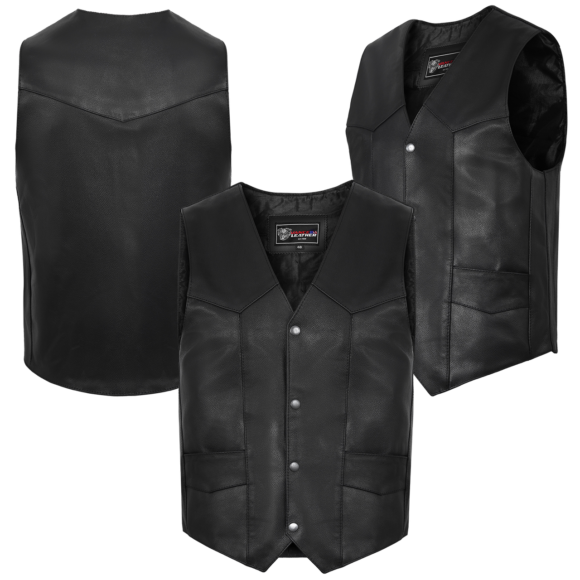 vance mens black premium leather motorcycle vest