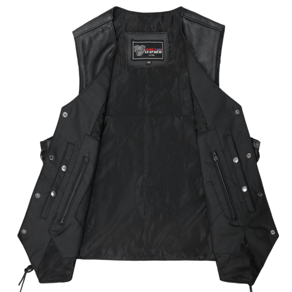 vance mens black premium cowhide ten pocket leather vest