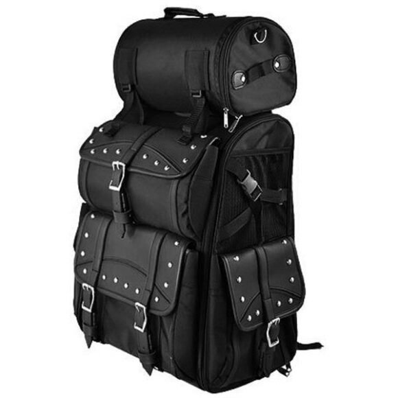vance black extra large studded 2 piece sissy bar travel bag