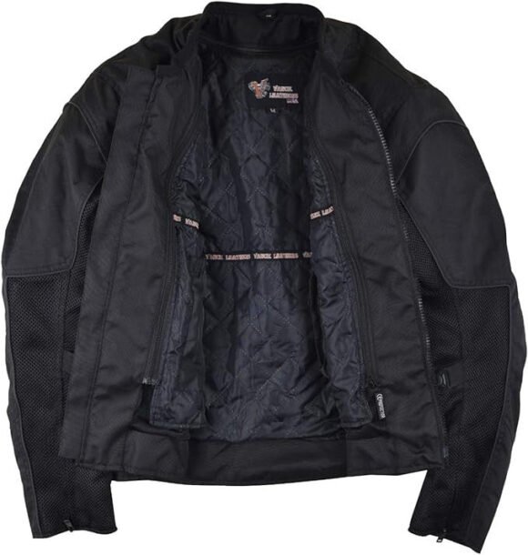 vance mens black advanced 3 season mesh/textile ce armor motorcycle jacket