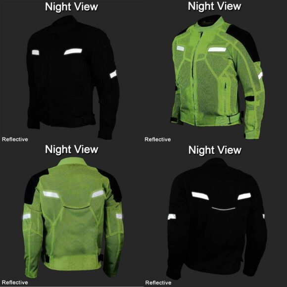 vance mens all weather hi viz ce armor mesh motorcycle jacket