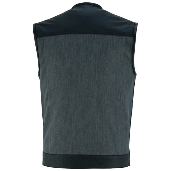 mens grey denim | leather motorcycle vest | ccw pockets