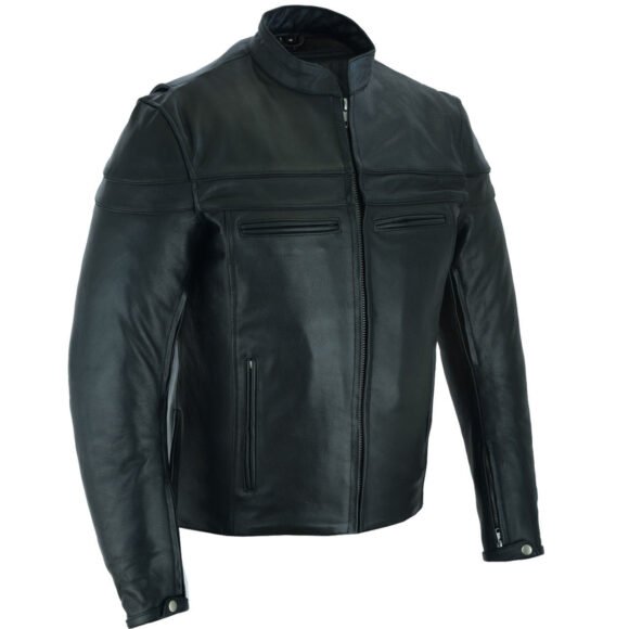 test mens premium cowhide cafe racer leather motorcycle jacket with zipper vents