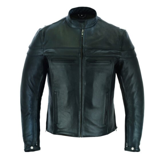 test mens premium cowhide cafe racer leather motorcycle jacket with zipper vents