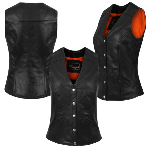 womens leather vest | five snap | conceal carry pocket