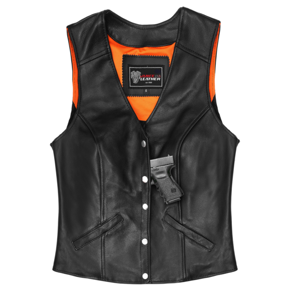 womens leather vest | five snap | conceal carry pocket