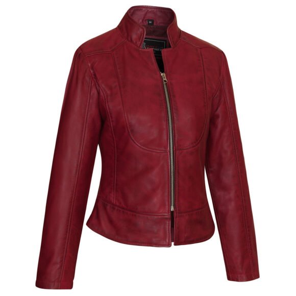 vance maya womens lightweight burgundy fitted leather jacket