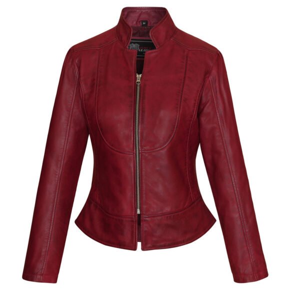 vance maya womens lightweight burgundy fitted leather jacket