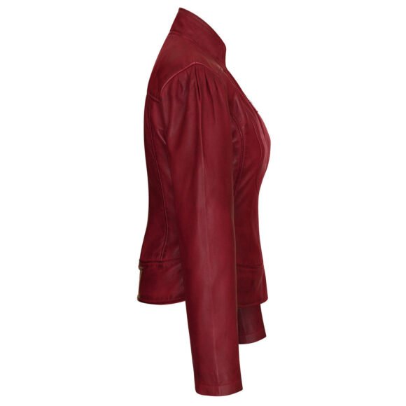 vance maya womens lightweight burgundy fitted leather jacket