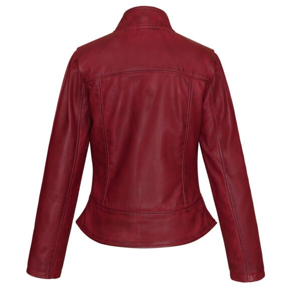 vance maya womens lightweight burgundy fitted leather jacket